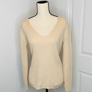 Cable knit V neck sweater
